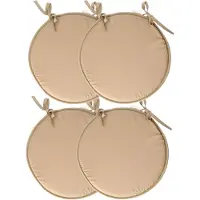 Stof Textile Home stoelkussens - 4x - beige - D40 x H3 cm - voor binnen - touwtjes sluiting - zitkussens plat - rond