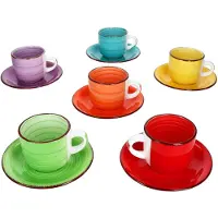 MamboCat Set van 6 UNI Bunt aardewerken cappuccinokopjes met schotels voor 6 personen