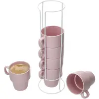 MamboCat Set van 6 koffiemokken met standaard Stata Vessia roze porselein - 11801