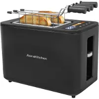 AoraKitchen Broodrooster met Tostiklemmen - 6 Warmteniveaus - Led Scherm - Toaster - Timer - Zwart