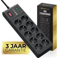 MostEssential Premium 13-Voudige Stekkerdoos - 2M Verlengsnoer – Antislip - Zwart