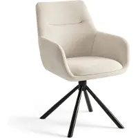 Furnihaus Olivia Draaibare Eetkamerstoel – Met Armleuning – Beige – Comfortabele Stoffen Design Stoel voor Eetkamer of Woonkamer