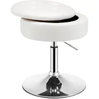 Costway Make-upkruk, 360 graden draaibaar, make-uptafel, kruk met opbergruimte, zithoogte 51-66 cm, zitkruk, bureaukruk gevoerd, barkruk rond, modern (wit)