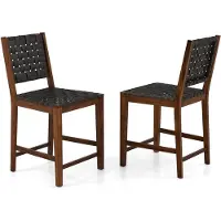 Costway Eetkamerstoel, acacia, bruin + zwart, 52 x 58,5 x 101 cm
