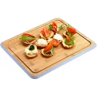 Kesper Keuken voedsel bereiden snijplank - 40 x 30 cm - bamboe hout - blauwe rand - luxe versie - groot formaat