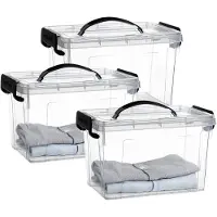 PlasticForte Opslagbox - 3x - met deksel - transparant grijs - 6 liter - 25 x 19 x 17 cm - kunststof - opbergdoos - opbergen