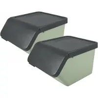 Sunware Sigma Home sorteer bak met deksel - 2x - afvalbak - groen - stapelbaar - 45L - 49 x 39 x 30 cm