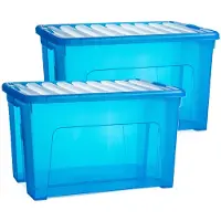 PlasticForte Opslagbox - 2x - met deksel - transparant blauw - 47 liter - 54 x 38 x 32 cm - kunststof - opbergdoos - opbergen
