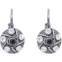 Behave – Dames oorhangers – Zwart en transparant kristal – 1 cm – Vintage zilverkleur
