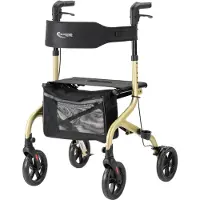 Multimotion Rollator Lumo Champagne - Lichtgewicht (slechts 5,9 kg) en opvouwbaar - Inclusief rugsteun en wandelstok houder - Voor binnen en buiten