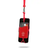 Sinji Telefoonhouder met koord - Rekbaar - Universeel - Telefoon Nek Strap - Pashouder - Rood