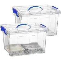 PlasticForte Opslagbox - 2x - met deksel - transparant blauw - 23.5 liter - 42 x 36 x 25 cm - kunststof - opbergdoos - opbergen