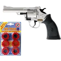 Partyxplosion Cowboy speelgoed verkleed revolver/pistool - metaal - 12 schots plaffertjes - met 576 schoten