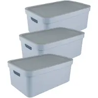 Sunware opbergbox Sigma - 3x - met deksel - kunststof - 45L - lichtblauw - opbergbakken - 39x59x24 cm