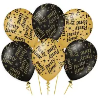 Paper Dreams Paperdreams Ballonnen Party Time - 24x - zwart/goud - 30 cm - leeftijd verjaardag thema - versiering - Feestartikelen