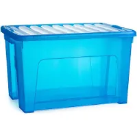 PlasticForte Opslagbox - met deksel - transparant blauw - 47 liter - 54 x 38 x 32 cm - kunststof - opbergdoos - opbergen