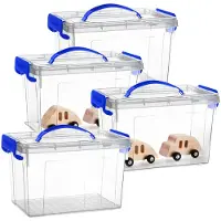 PlasticForte Opslagbox - 4x - met deksel - transparant blauw - 6 liter - 25 x 19 x 17 cm - kunststof - opbergdoos - opbergen