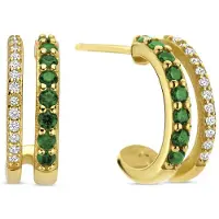 New Bling - 9NB-1579 - 925 zilveren oorringen met groene en witte zirconia stenen - goudkleurig