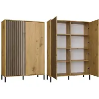 Top E Shop Vitrinekast KAMARO 2DD SLIM/GLAD ARTISAN EIK Latten Gegroefd + Klassieke Front
