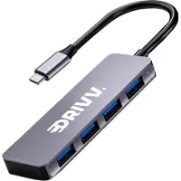 Drivv. USB C Hub met 4 USB 3.0 Poorten - USB C Splitter - Snelle Gegevensoverdracht - Aluminium Behuizing - Grijs