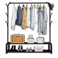 Brixy Kledingrek - Garderoberek - 102x34x152cm - Kledingrek Met Schoenenrek - Industrieel - Metaal - Zwart