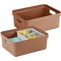 Sunware opbergbox Sigma - 2x - kunststof - 24 liter - terra - opberg dozen/bakken - opbergers - 45 x 35 x 18 cm
