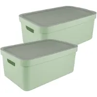Sunware opbergbox Sigma - 2x - met deksel - kunststof - 45L - lichtgroen - opbergbakken - 39x59x24 cm