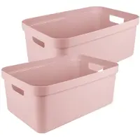 Sunware opbergbox Sigma - 2x - kunststof - 45 liter - lichtroze - opberg dozen/bakken - opbergers - 39 x 59 x 24 cm