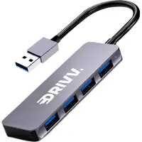 Drivv. USB Splitter 4 poorten - USB 3.0A - USB Hub 3.0 - Aluminium Behuizing - Grijs