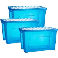 PlasticForte Opslagbox - 3x - met deksel - transparant blauw - 47 liter - 54 x 38 x 32 cm - kunststof - opbergdoos - opbergen