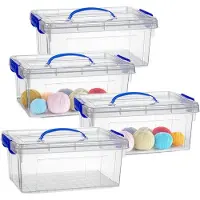 PlasticForte Opslagbox - 4x - met deksel - transparant blauw - 8.5 liter - 36 x 26 x 15 cm - kunststof - opbergdoos - opbergen