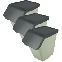 Sunware Sigma Home sorteer bak met deksel - 3x - afvalbak - groen - stapelbaar - 40L - 49 x 27 x 45 cm