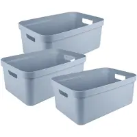 Sunware opbergbox Sigma - 3x - kunststof - 45 liter - lichtblauw - opberg dozen/bakken - opbergers - 39 x 59 x 24 cm