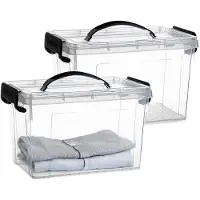PlasticForte Opslagbox - 2x - met deksel - transparant grijs - 6 liter - 25 x 19 x 17 cm - kunststof - opbergdoos - opbergen