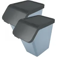 Sunware Sigma Home sorteer bak met deksel - 2x - afvalbak - blauw - stapelbaar - 40L - 49 x 27 x 45 cm