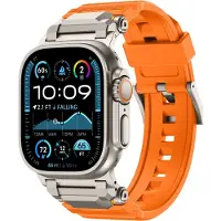 Strap-it Luxe 'Adventurer' siliconen band - geschikt voor Apple Watch Series 1/2/3/4/5/6/7/8/9/10/11/SE/SE2/SE3/Ultra (2/3) - grote maten 44mm / 45mm / 46mm / 49mm (oranje met titanium)