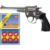 Funny fashion Cowboy/politie speelgoed revolver/pistool - metaal - voor 8 schots ringen plaffertjes - 96 shots in de set