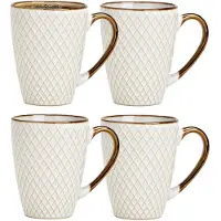 Secret De Gourmet Koffiemokken Marbella - 4x stuks - Keramiek - wit/goud - 300 ml - 8 x 11 cm - Luxe uitstraling
