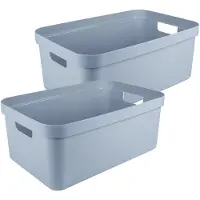 Sunware opbergbox Sigma - 2x - kunststof - 45 liter - lichtblauw - opberg dozen/bakken - opbergers - 39 x 59 x 24 cm