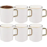 Secret De Gourmet Koffiemokken Athena - 6x stuks - Keramiek - wit/goud - 350 ml - 8 x 9 cm