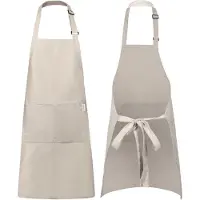 Castagnola keukenschort - Water- en vuilafstotend - Professioneel Kookschort - BBQ Schort voor Dames en Heren - Unisex - Verstelbare Gesp - Extra Grote Vakken - Beige