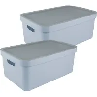 Sunware opbergbox Sigma - 2x - met deksel - kunststof - 45L - lichtblauw - opbergbakken - 39x59x24 cm