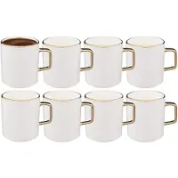 Secret De Gourmet Koffiemokken Athena - 8x stuks - Keramiek - wit/goud - 350 ml - 8 x 9 cm