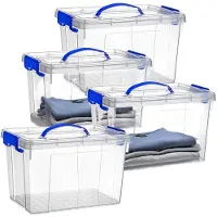 PlasticForte Opslagbox - 4x - met deksel - transparant blauw - 11 liter - 34 x 24 x 21 cm - kunststof - opbergdoos - opbergen