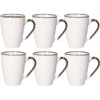 Secret De Gourmet Koffiemokken Harlekijn - 8x stuks - Keramiek - wit/goud - 300 ml - 8 x 11 cm - Luxe uitstraling