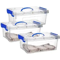 PlasticForte Opslagbox - 3x - met deksel - transparant blauw - 12.5 liter - 40 x 30 x 16 cm - kunststof - opbergdoos - opbergen