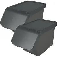 Sunware Sigma Home sorteer bak met deksel - 2x - afvalbak - antraciet - stapelbaar - 30L - 49 x 27 x 30 cm