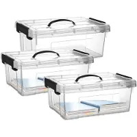 PlasticForte Opslagbox - 3x - met deksel - transparant grijs - 12.5 liter - 40 x 30 x 16 cm - kunststof - opbergdoos - opbergen