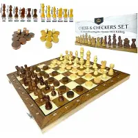 CHESS &CHECKERS - Schaak en dam set 2in1 - hout - Opklapbaar bord - magnetisch schaakstukken - dammen - 39CM
