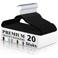 BOTC Fluwelen Kleerhangers - Kledinghangers - Metalen Haak - 20 Stuks - Antislip - Zwart